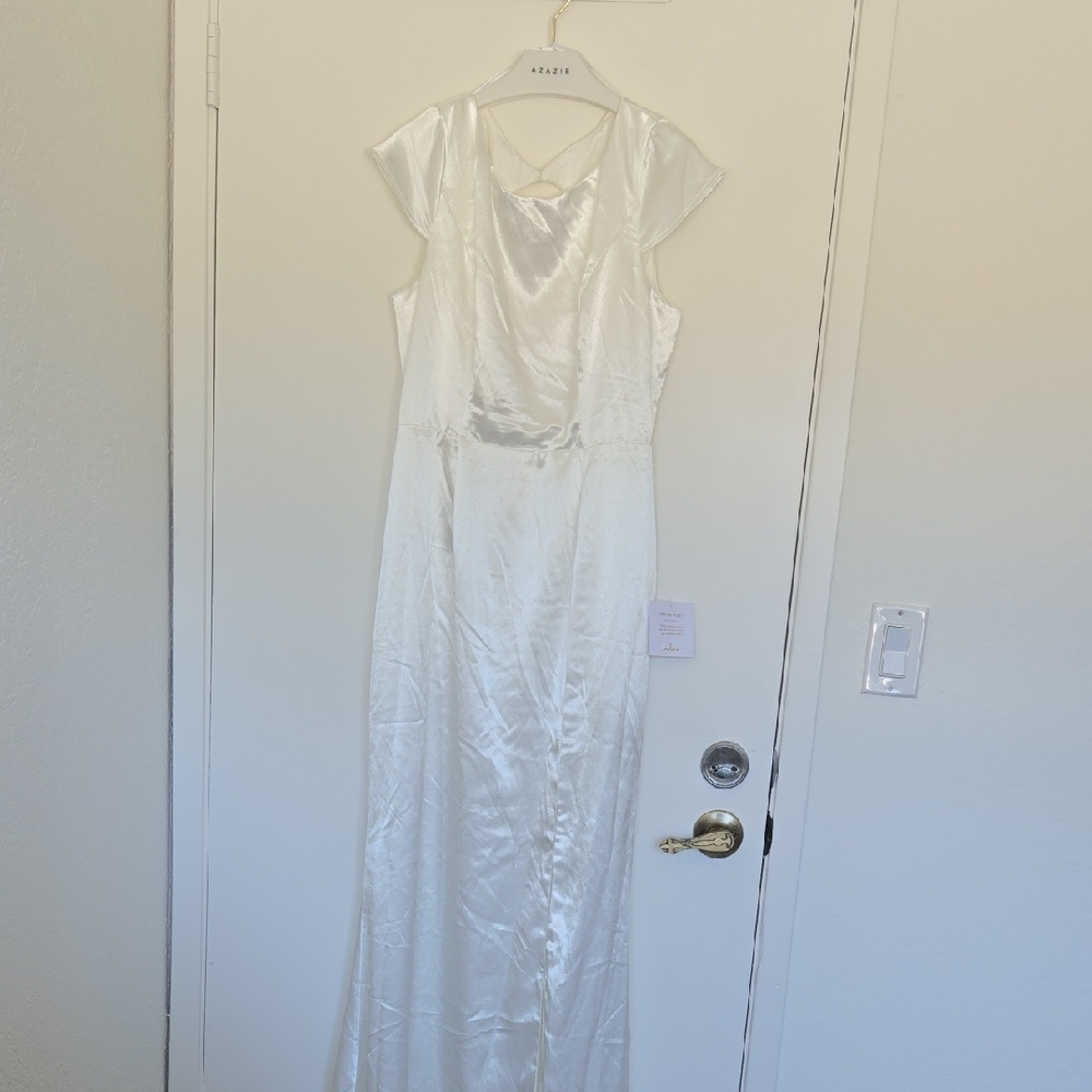 Lulu's White Satin Wedding Dress with Cap Sleeves